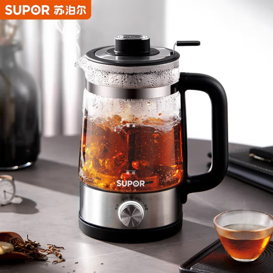 苏泊尔（SUPOR）SW-10C05 养生壶 复古喷淋式煮茶器 煮茶壶 烧水壶 1L 电热水壶 迷你玻璃花茶壶